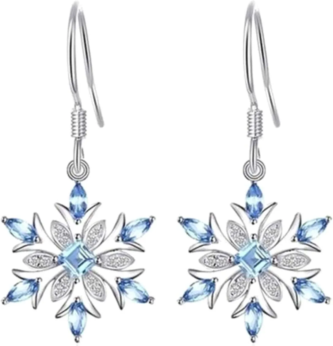 Earring Hoop Stud Drop & Dangle, Women Faux Sapphire Inlaid Snowflake Dangle Hook Earrings Wedding Jewelry Gift for Women Teen Girls Birthday Christmas Friends Gift