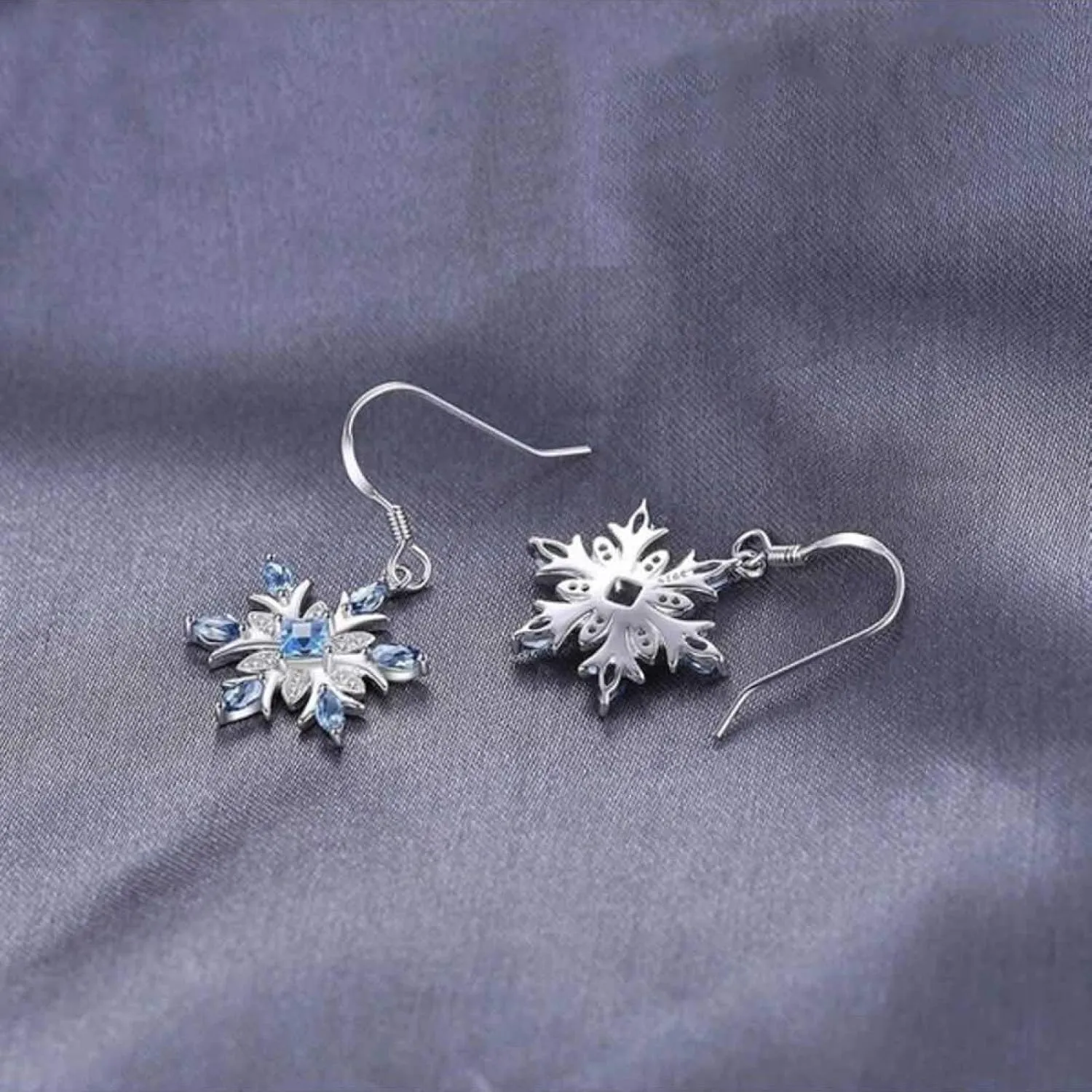 Earring Hoop Stud Drop & Dangle, Women Faux Sapphire Inlaid Snowflake Dangle Hook Earrings Wedding Jewelry Gift for Women Teen Girls Birthday Christmas Friends Gift