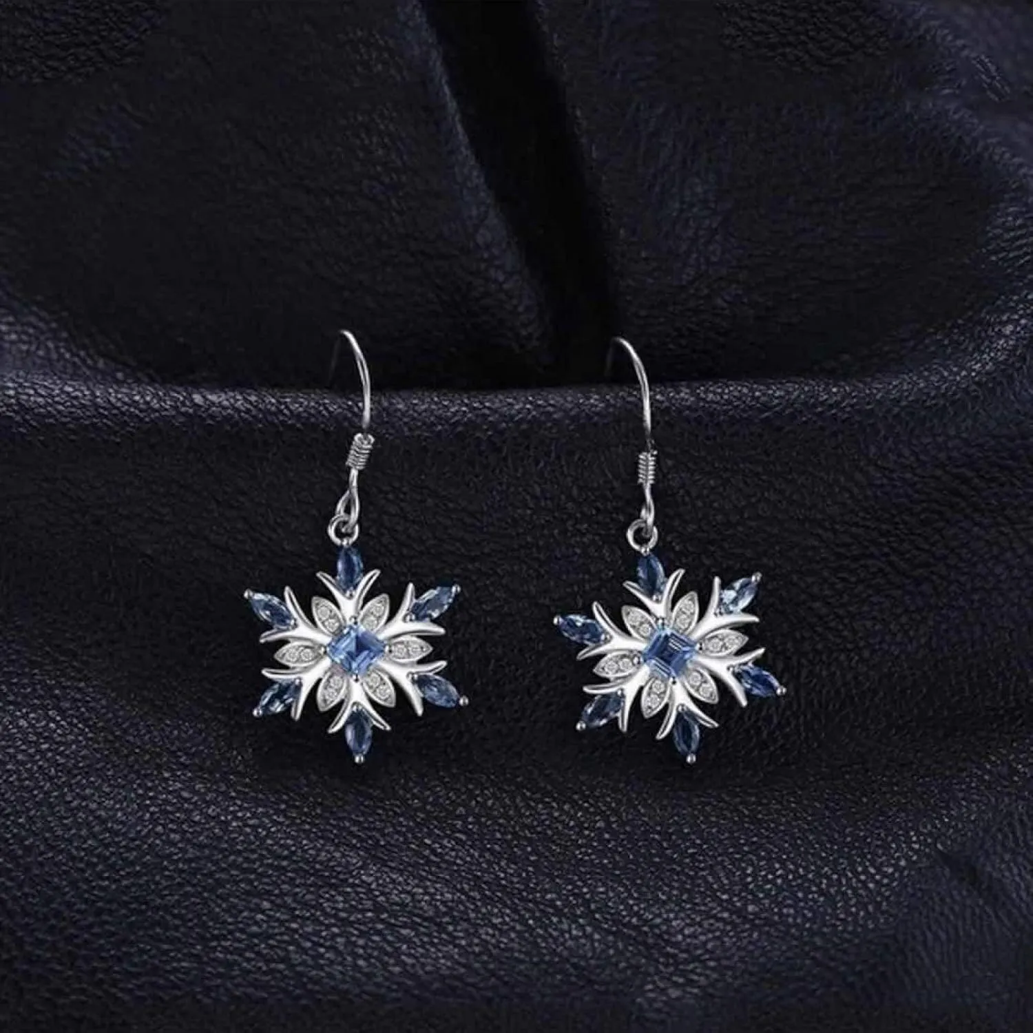 Earring Hoop Stud Drop & Dangle, Women Faux Sapphire Inlaid Snowflake Dangle Hook Earrings Wedding Jewelry Gift for Women Teen Girls Birthday Christmas Friends Gift
