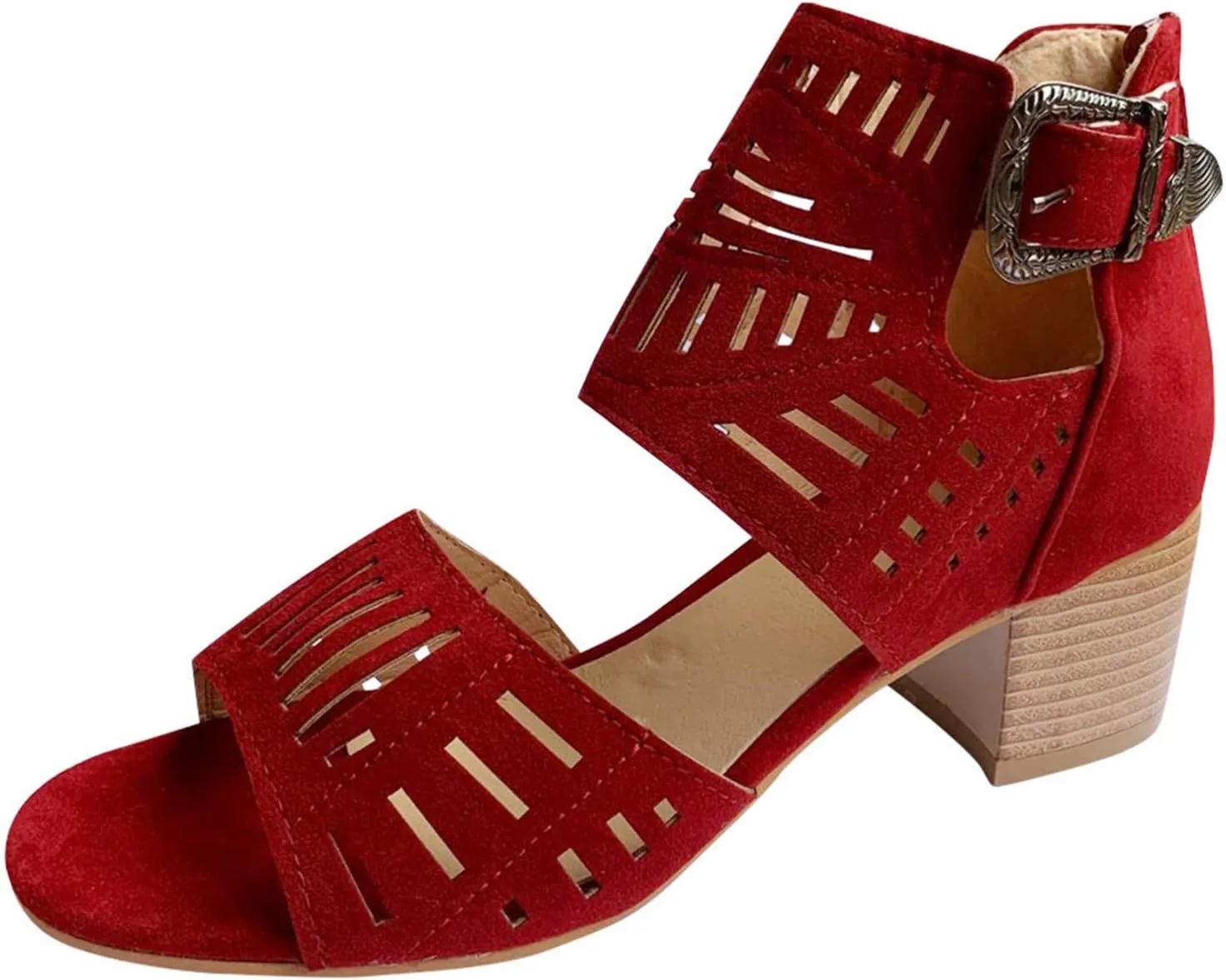 Eduavar Wedge Sandals for Women, Sandals Women Summer Breathable Hollow Out Low Heel Sandals with Buckle Ankle Strap