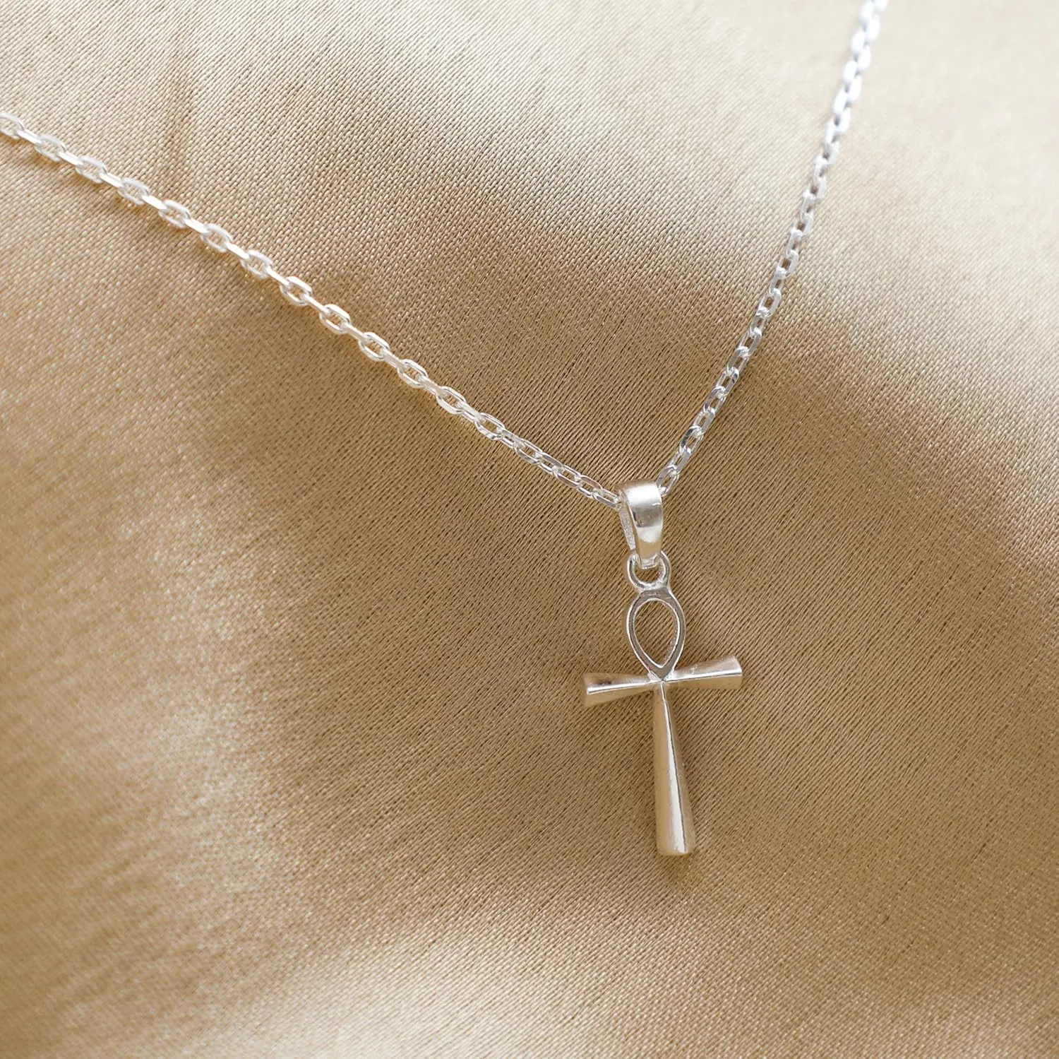 Egyptian Ankh Charm Necklace for Women, Cross Pendant, Eternity Necklace for Girls, Handmade, 925 Silver, 18 inch Adjustable Chain, Gift for Her (Cross Silver)