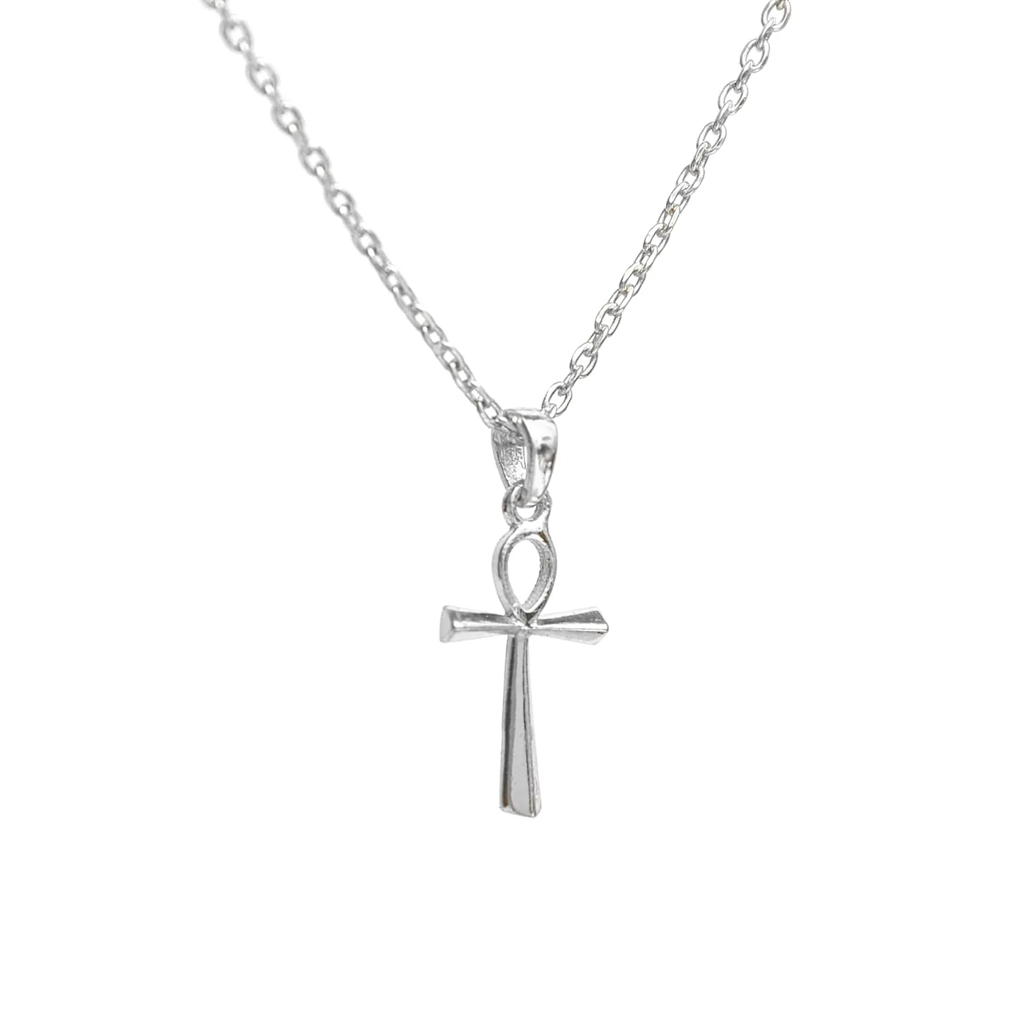 Egyptian Ankh Charm Necklace for Women, Cross Pendant, Eternity Necklace for Girls, Handmade, 925 Silver, 18 inch Adjustable Chain, Gift for Her (Cross Silver)
