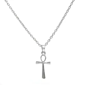 Egyptian Ankh Charm Necklace for Women, Cross Pendant, Eternity Necklace for Girls, Handmade, 925 Silver, 18 inch Adjustable Chain, Gift for Her (Cross Silver)