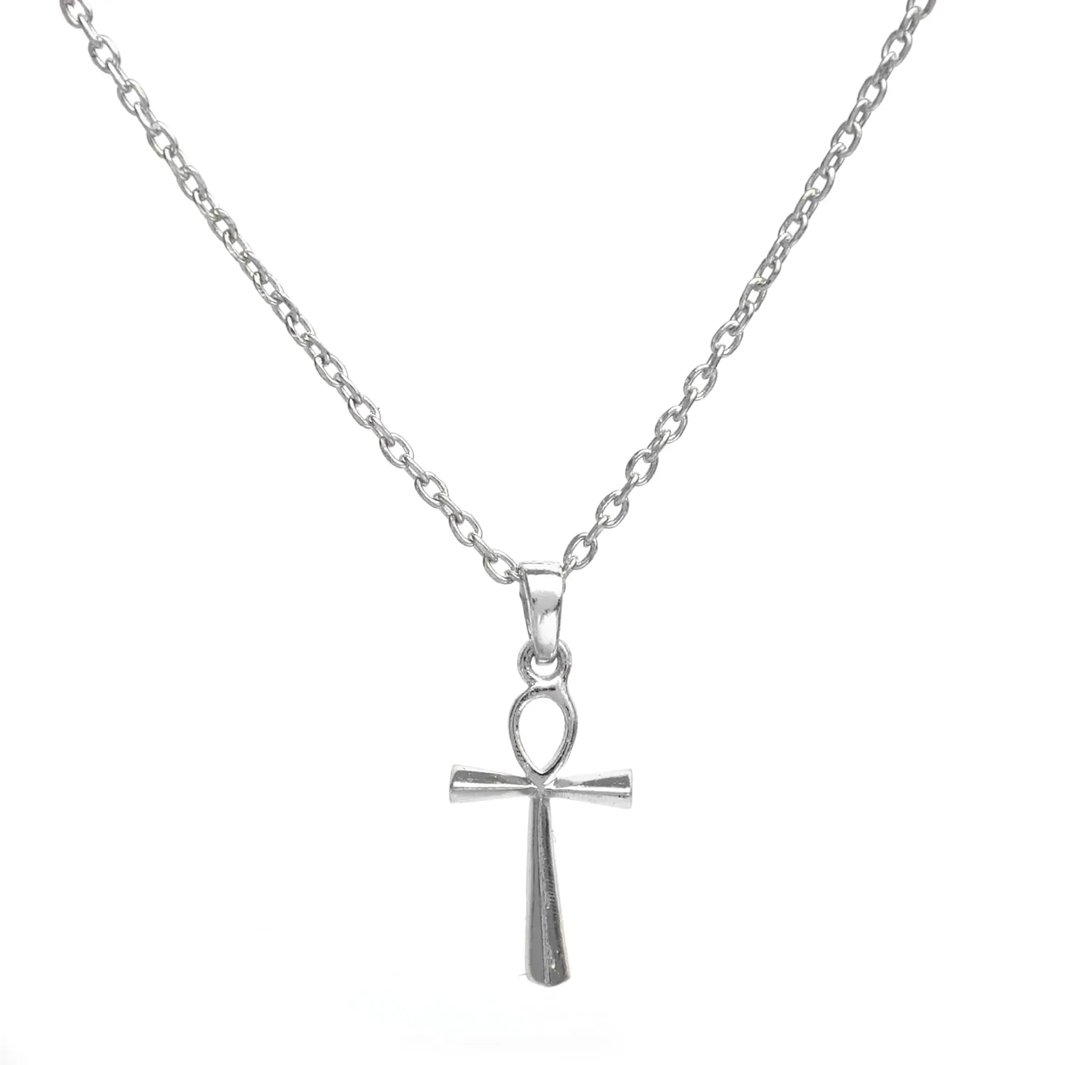 Egyptian Ankh Charm Necklace for Women, Cross Pendant, Eternity Necklace for Girls, Handmade, 925 Silver, 18 inch Adjustable Chain, Gift for Her (Cross Silver)