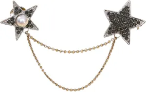 Elegant Star Hanging Tassel Chains Brooch Pin for Women Geometric Rhinestone Pearl Pointed Star Lapel Pins Cardigan Sweater Clothes Brooches Accessories Jewelry