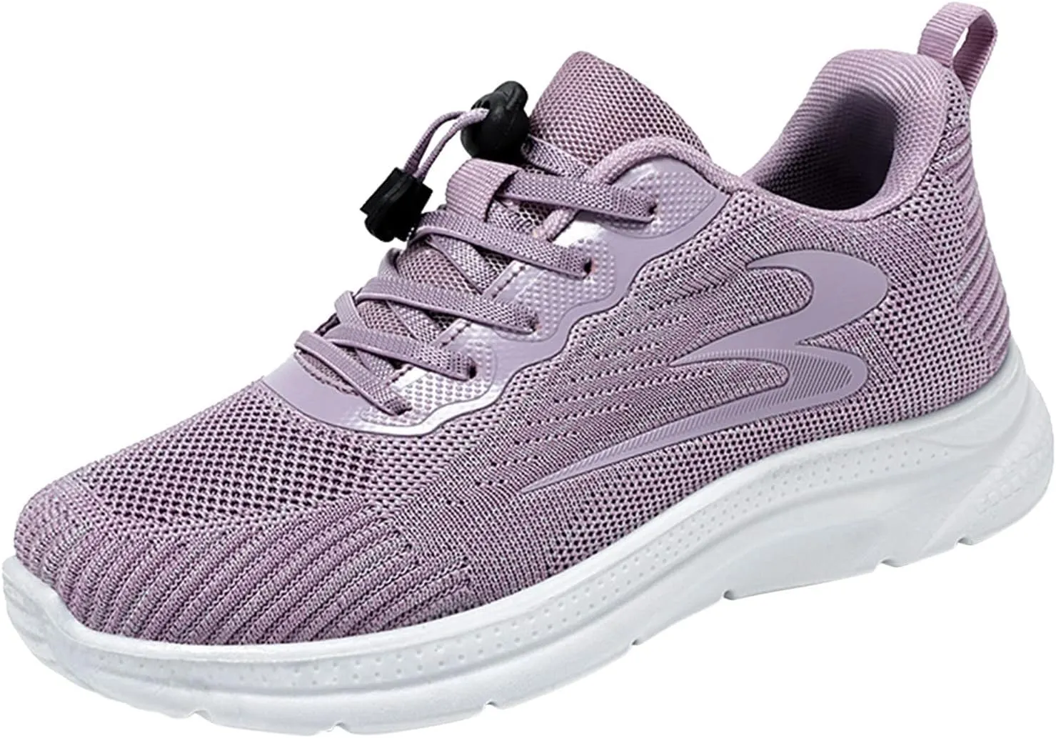 Elegant Women's Pumps and Breathable Fly Woven Casual Trainers Shoes Lightweight Comfortable Summer Footwear with Elastic Straps in Black (Purple)
