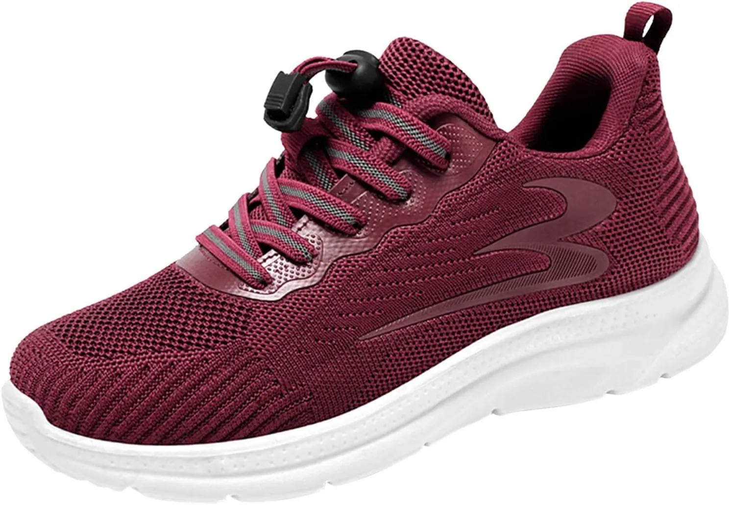 Elegant Women's Pumps and Breathable Fly Woven Casual Trainers Shoes Lightweight Comfortable Summer Footwear with Elastic Straps in Black (Red)
