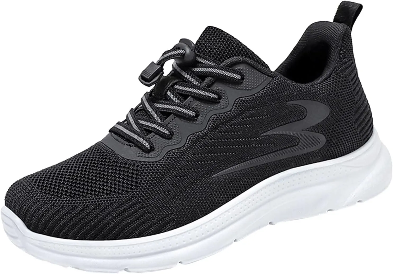 Elegant Women's Pumps and Breathable Fly Woven Casual Trainers Shoes Lightweight Comfortable Summer Footwear with Elastic Straps in Black