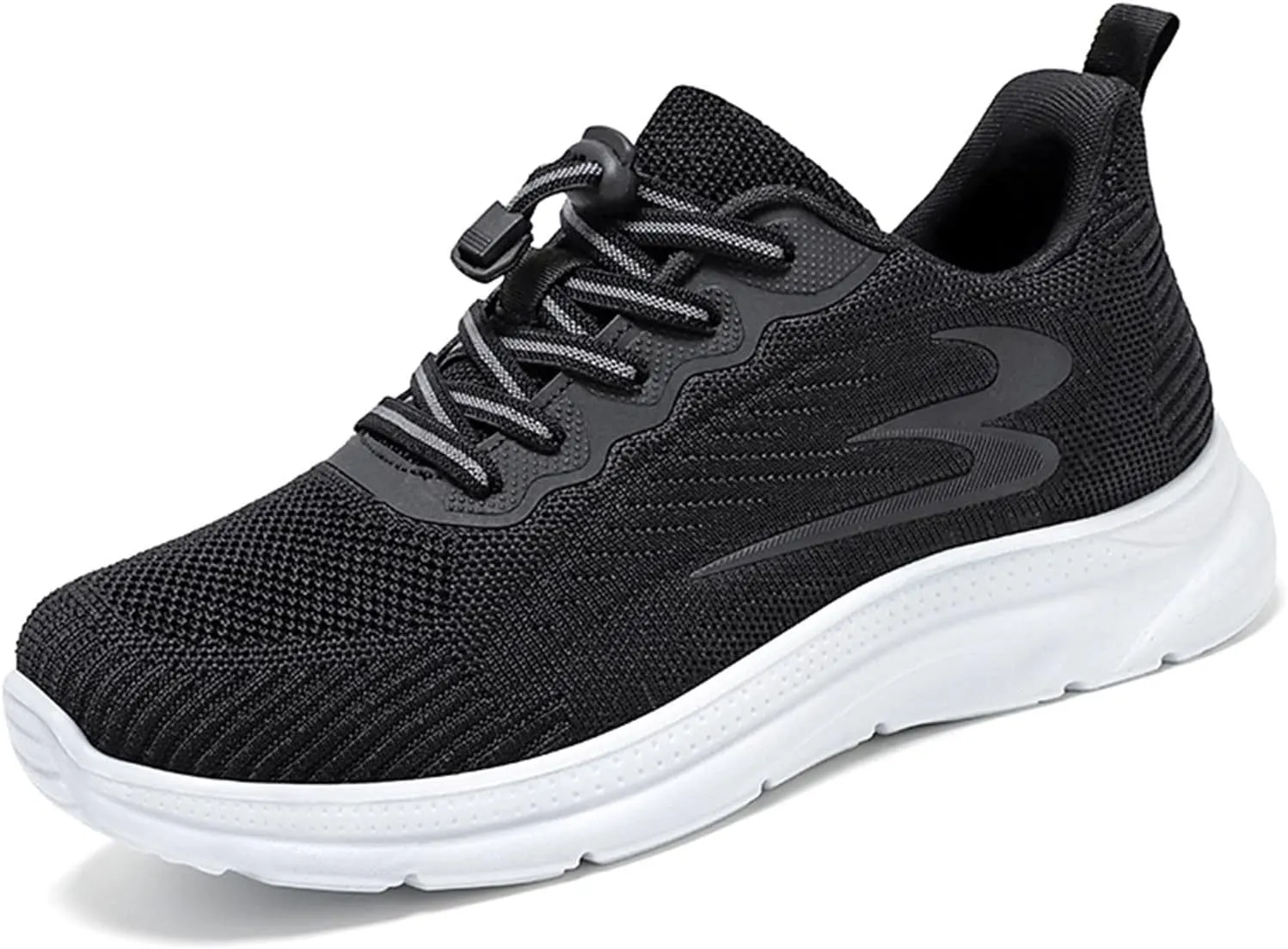 Elegant Women's Pumps and Breathable Fly Woven Casual Trainers Shoes Lightweight Comfortable Summer Footwear with Elastic Straps in Black