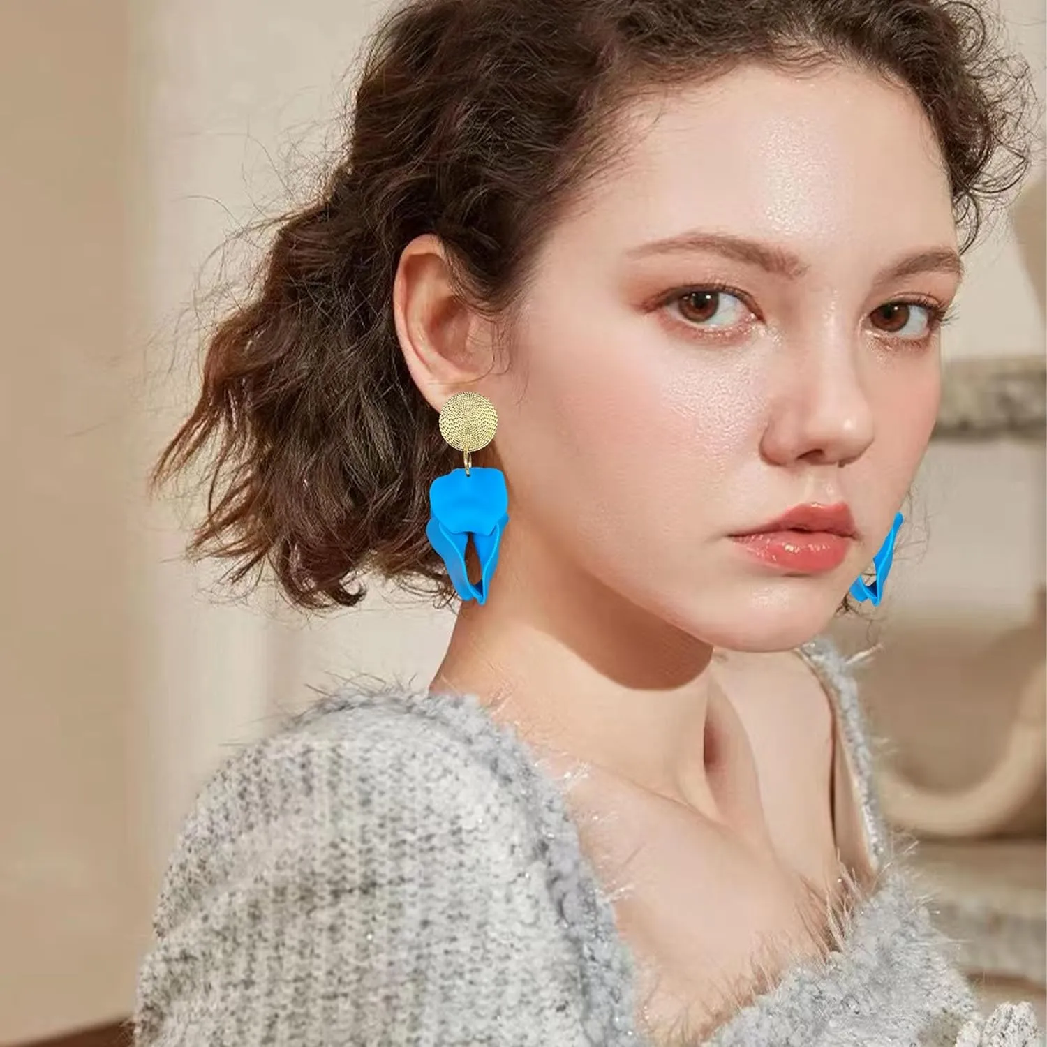 Exaggerated Rose Petal Dangle Earrings for Women Elegant Boho Statement Floral Matte Flower Earrings