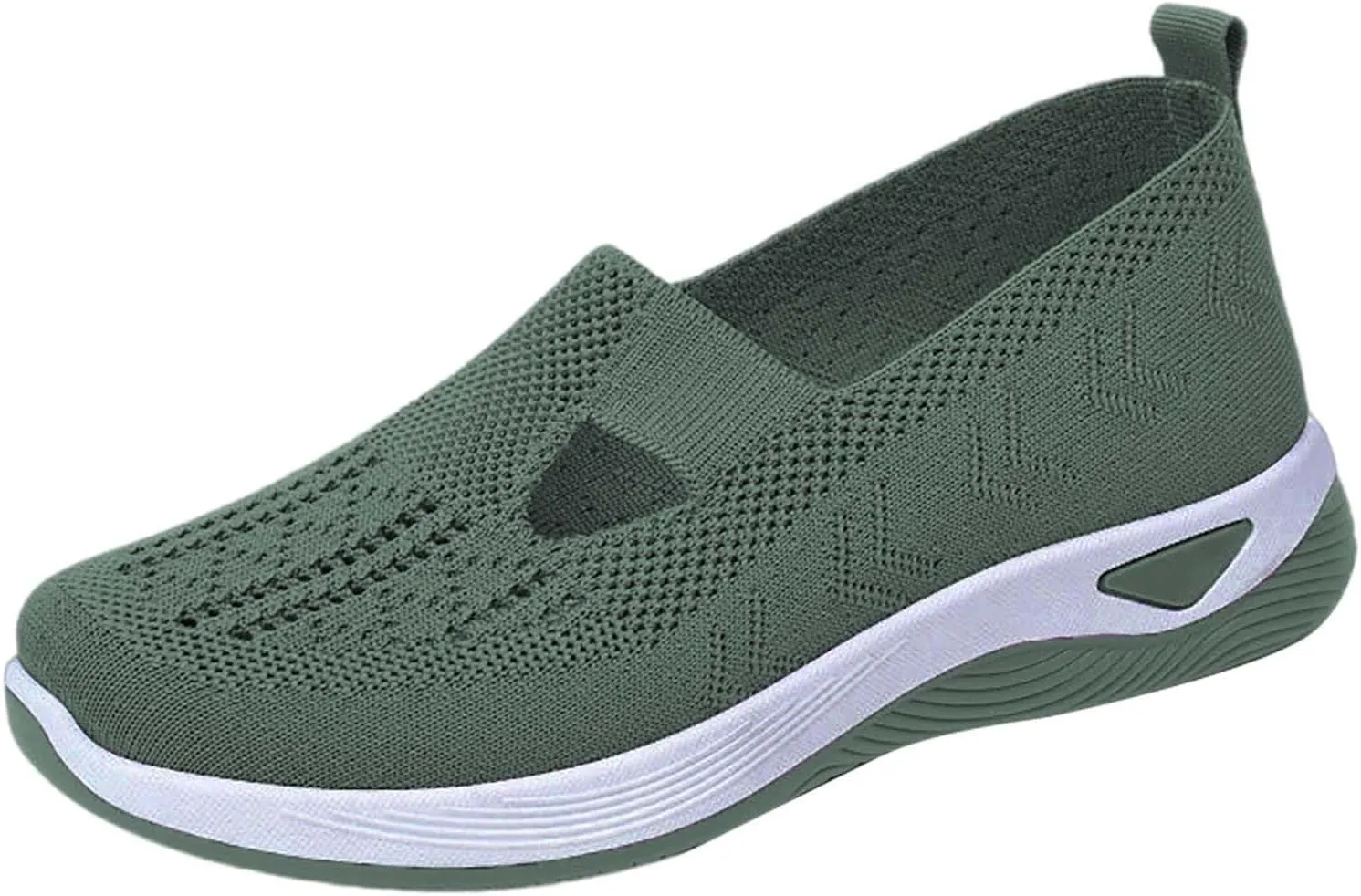 Extra Wide Women's Elegant Woven Breathable Walking Shoes Slip-On Foam Sneakers Comfortable High Heel 6 cm (6.5 UK Green)