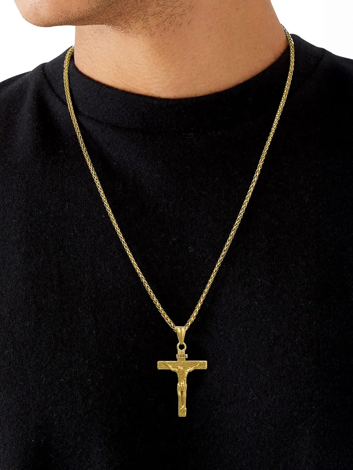 FaithHeart Cross Necklace for Men, Silver/Black/Gold Cuban Link Chain Crucifix Necklace Stainless Steel Mens Cross Pendant Necklaces 18-24 Inch Religious Jewelry Gift