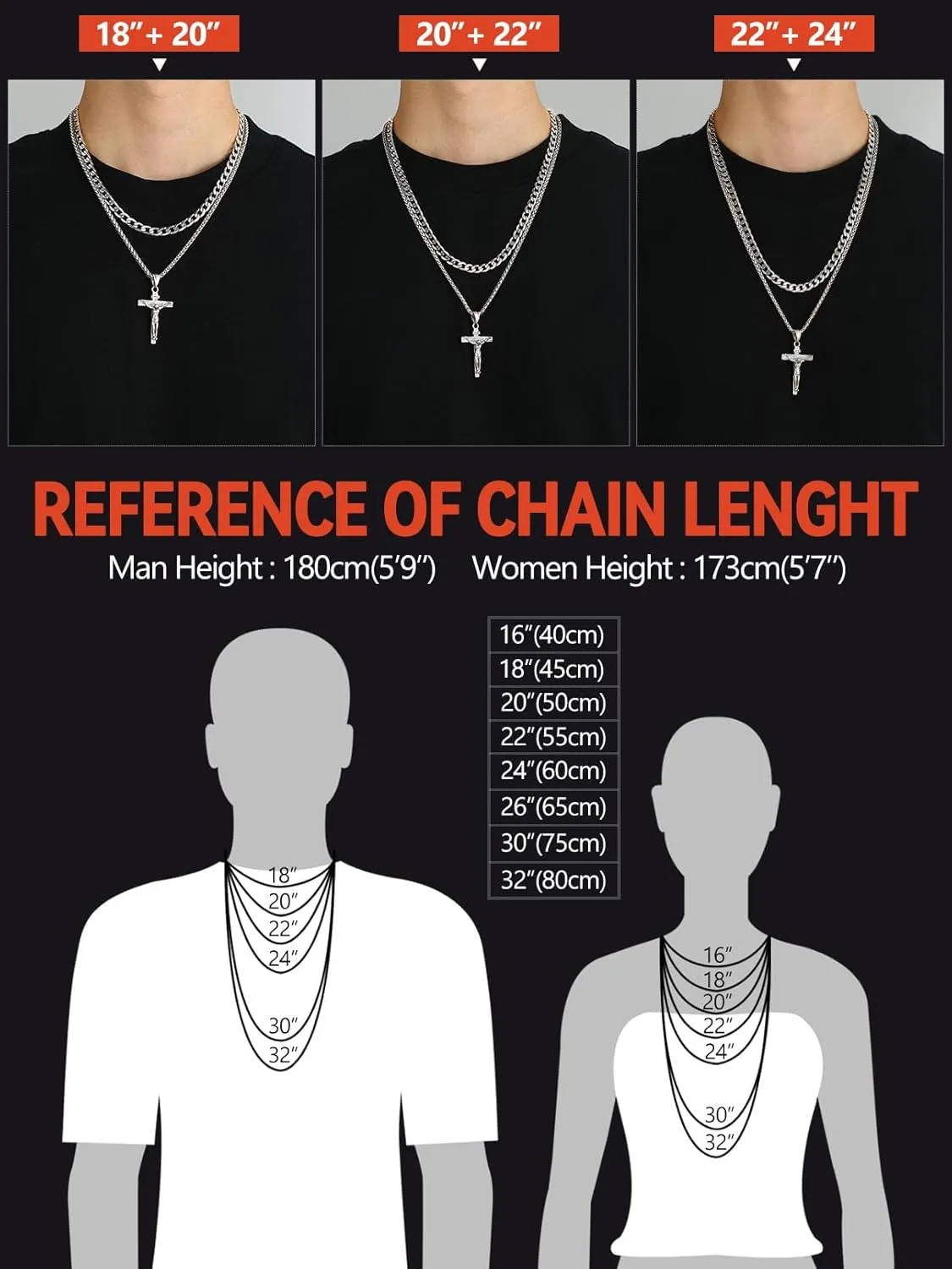 FaithHeart Cross Necklace for Men, Silver/Black/Gold Cuban Link Chain Crucifix Necklace Stainless Steel Mens Cross Pendant Necklaces 18-24 Inch Religious Jewelry Gift