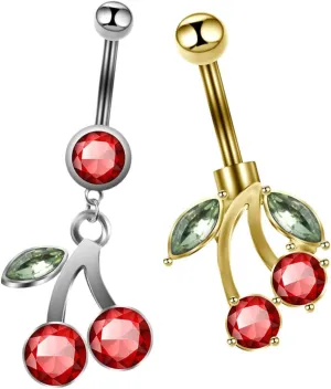 Fashionable Cherry Belly Button Ring Lightweight Navel Jewelry for Women