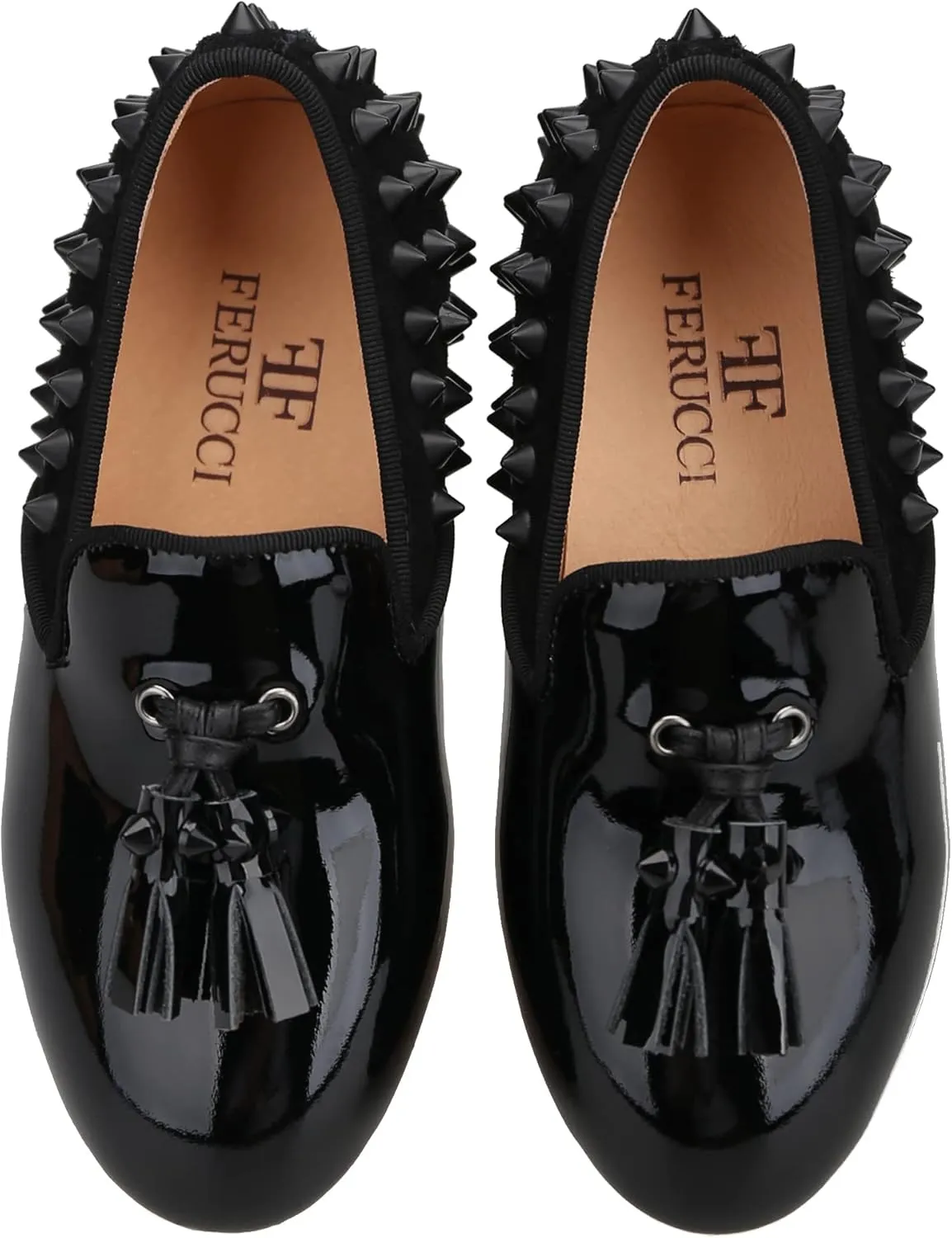 FERUCCI Kids Boys Black Studded Leather Spiked Tassel Loafer Wedding Gala Partys Tie Event