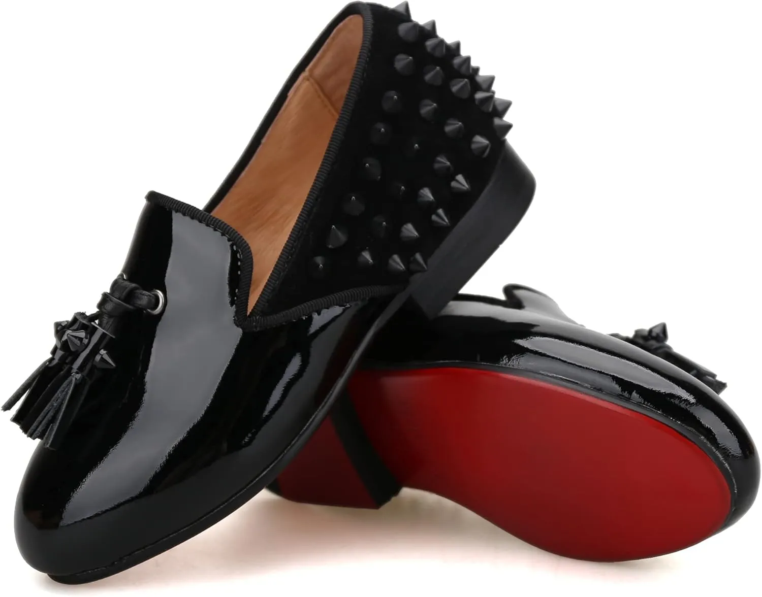 FERUCCI Kids Boys Black Studded Leather Spiked Tassel Loafer Wedding Gala Partys Tie Event