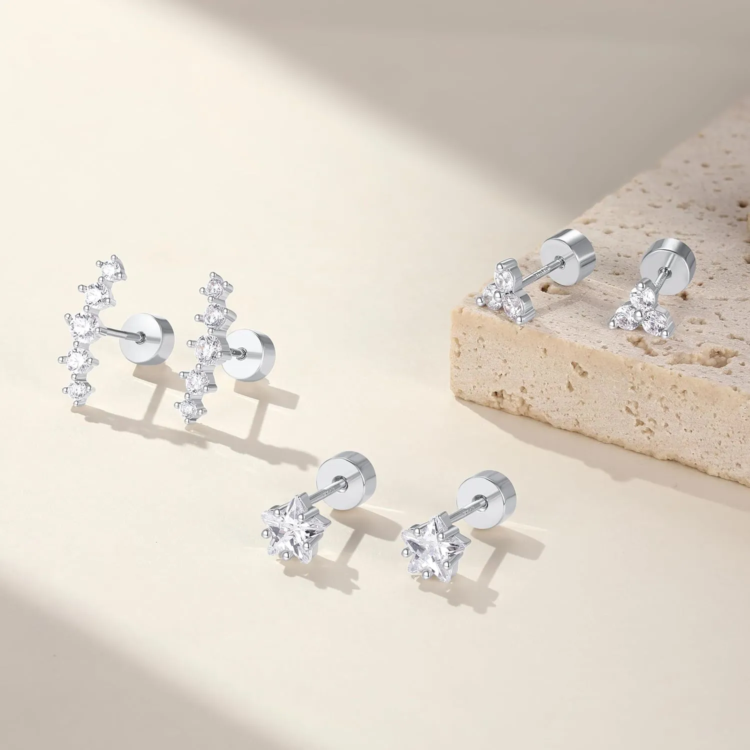 Flat Back Earrings for Women, Silver|Gold Flat Back Stud Earrings Hypoallergenic, Helix Cartilage Flatback Earrings Jewelry for Women Valentines Day Gifts