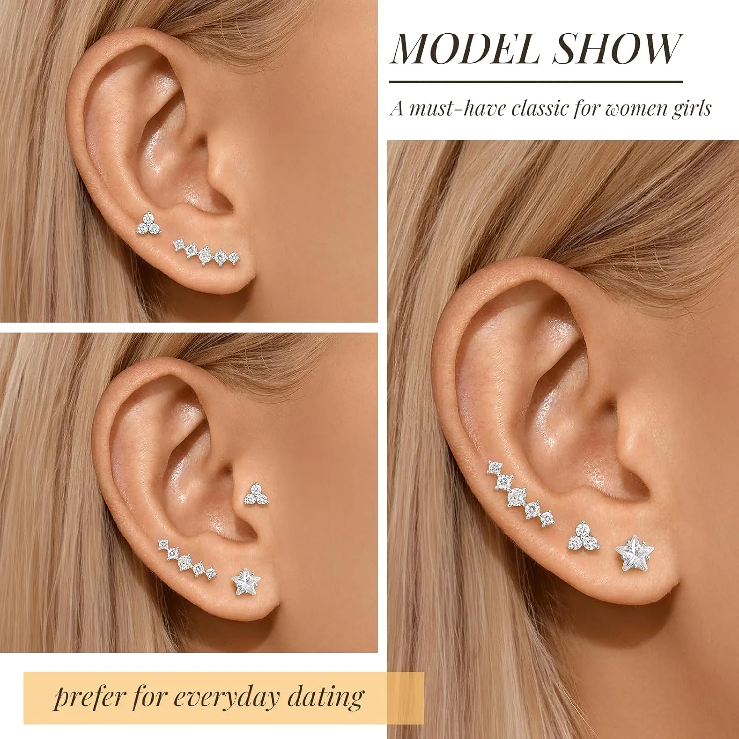 Flat Back Earrings for Women, Silver|Gold Flat Back Stud Earrings Hypoallergenic, Helix Cartilage Flatback Earrings Jewelry for Women Valentines Day Gifts