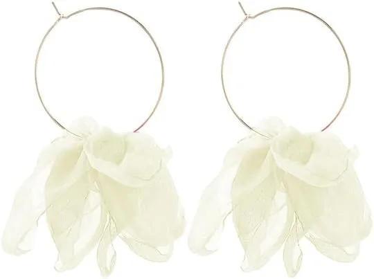 Floral Fabric Hoop Earrings Lightweight Bohemian Big Fabric Flowers Dangle Drop Earrings Handmade Charm Chic Petal Hoop Jewelry for Women Vacation Wedding