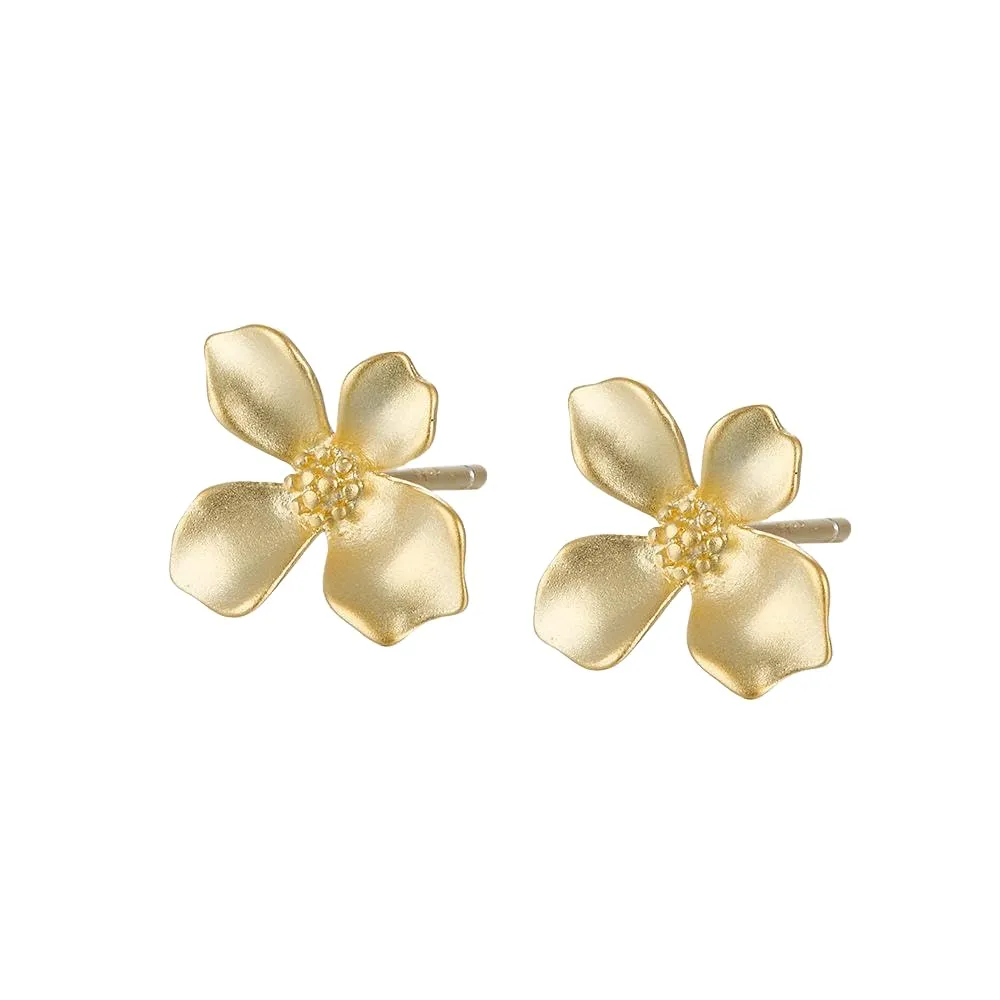 Floral Sophistication: Fashion 925 Sterling Silver Gold-Plated Flower Stud Earrings for Women