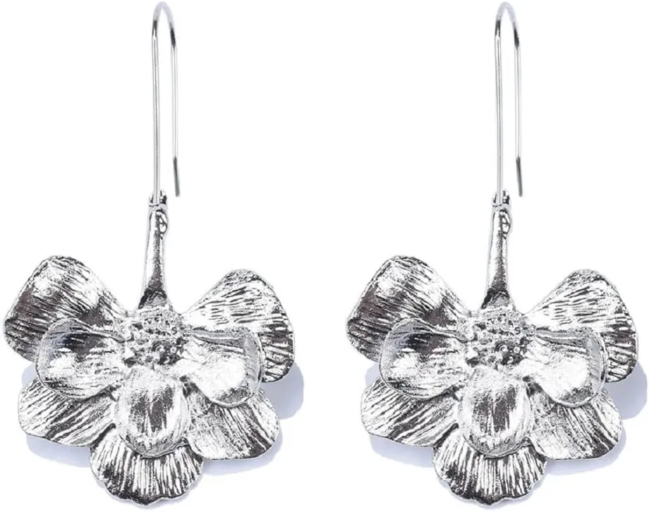 Flower Earrings for Women, Cute Flower Floral Petal Earrings for Womens, Ginkgo Leaf Flower Dangle Earrings Hypoallergenic, Hawaiian Flower Drop Earrings, Sterling Silver, No Gemstone
