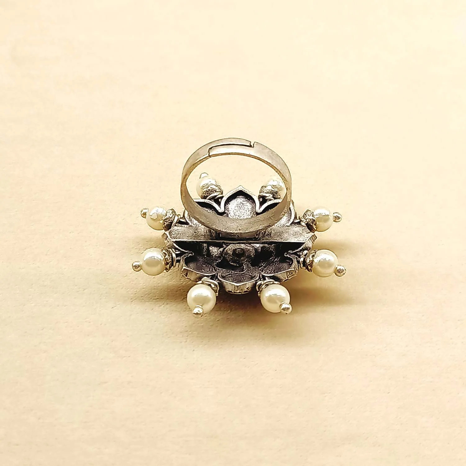 Forum Pearl White Oxidized Silver Plated Boutique Ring