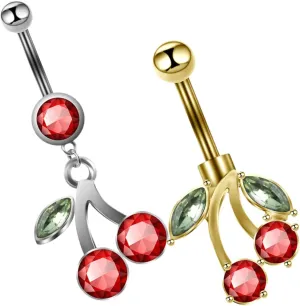 FRCOLOR Metal Cherry Belly Button Rings Women's Navel Piercing Jewelry Belly Ring