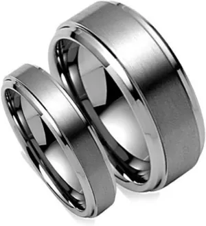 Free Personalized laser engraving Ring for Men and Women His & Her's 8MM/6MM Brush Center Step Edge Tungsten Carbide Wedding Band Ring Set Wedding Band Ideal Rings for couples