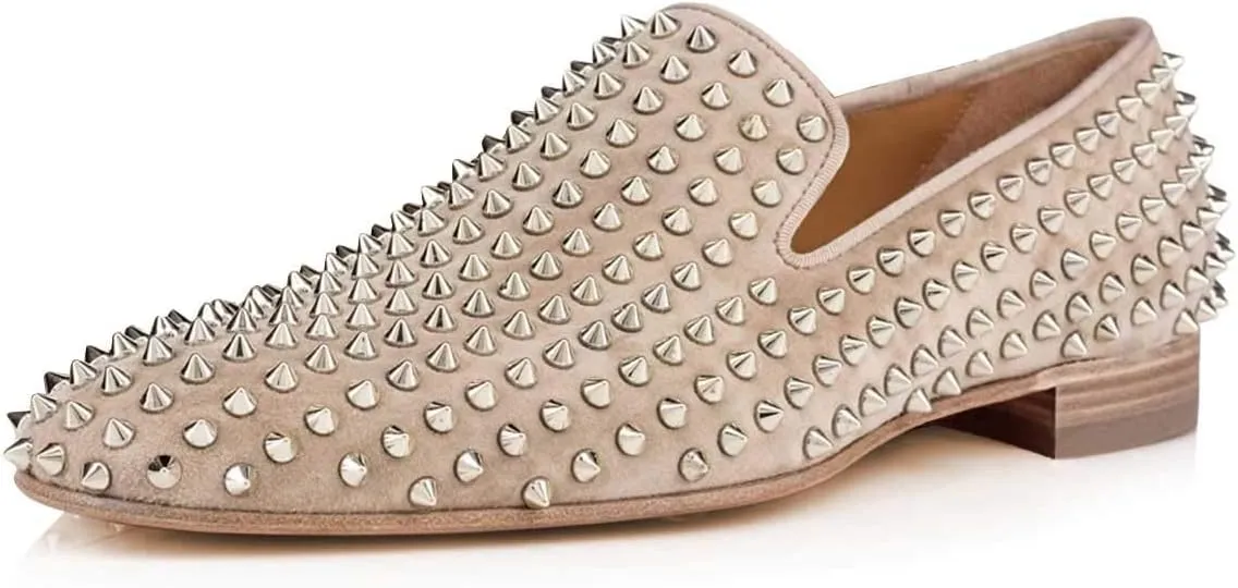 FSJ Men's & Women's Trendy Spiked Rivets Studded Loafers Shoes Round Toe Low Heel Comfort Slip On Unisex Dress Smoking Slipper Size 7-14 US