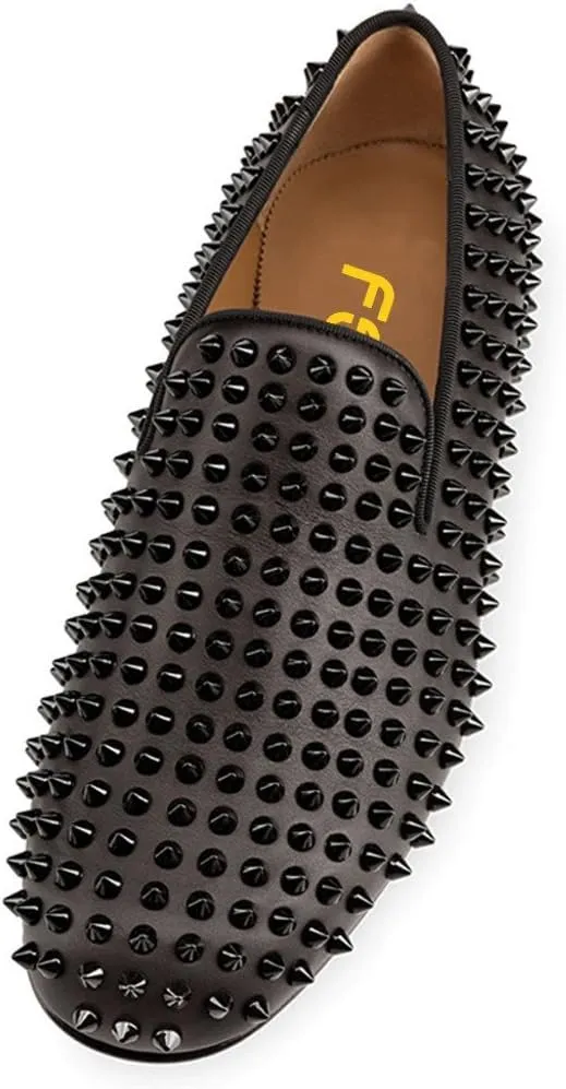 FSJ Men's & Women's Trendy Spiked Rivets Studded Loafers Shoes Round Toe Low Heel Comfort Slip On Unisex Dress Smoking Slipper Size 7-14 US