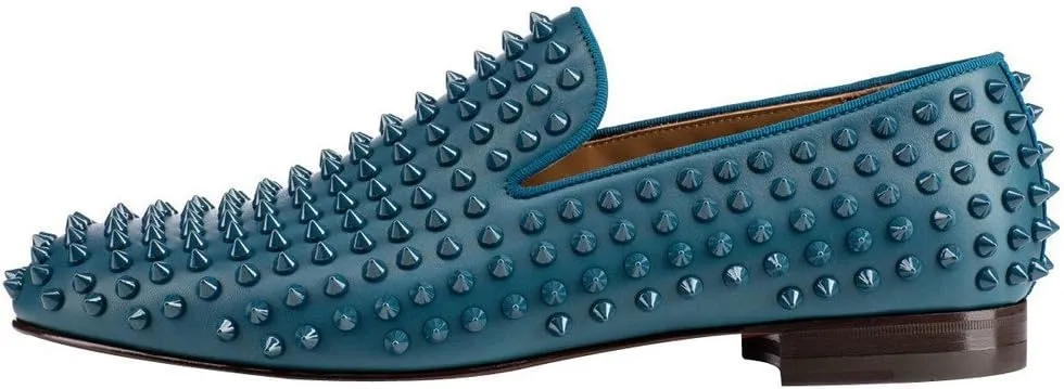 FSJ Men's & Women's Trendy Spiked Rivets Studded Loafers Shoes Round Toe Low Heel Comfort Slip On Unisex Dress Smoking Slipper Size 7-14 US