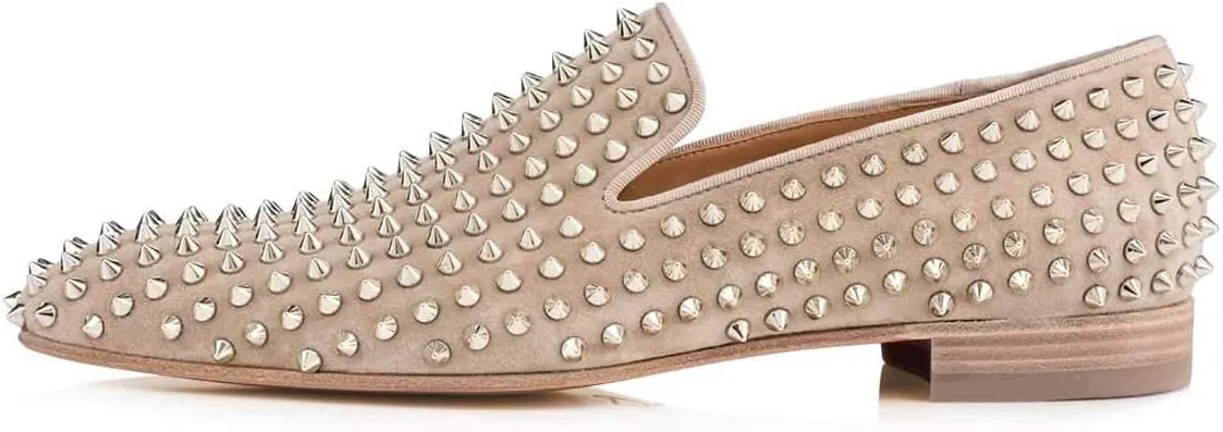 FSJ Men's & Women's Trendy Spiked Rivets Studded Loafers Shoes Round Toe Low Heel Comfort Slip On Unisex Dress Smoking Slipper Size 7-14 US