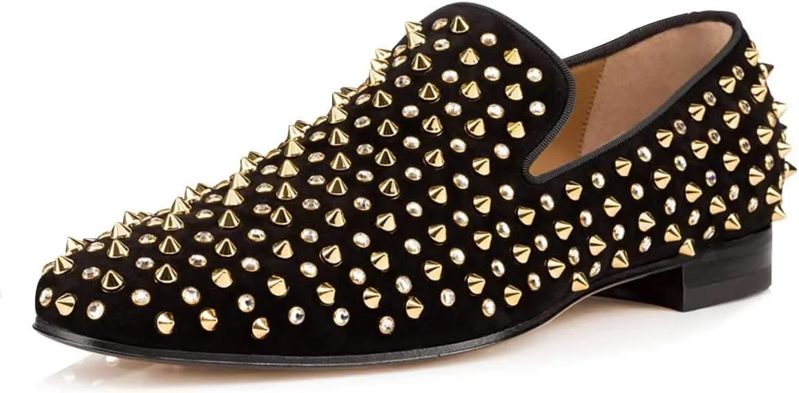 FSJ Men's & Women's Trendy Spiked Rivets Studded Loafers Shoes Round Toe Low Heel Comfort Slip On Unisex Dress Smoking Slipper Size 7-14 US