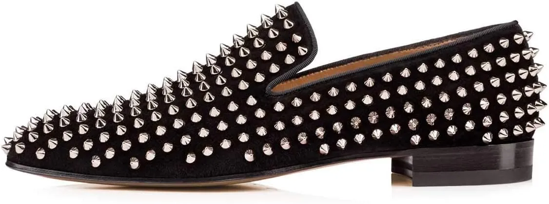 FSJ Men's & Women's Trendy Spiked Rivets Studded Loafers Shoes Round Toe Low Heel Comfort Slip On Unisex Dress Smoking Slipper Size 7-14 US