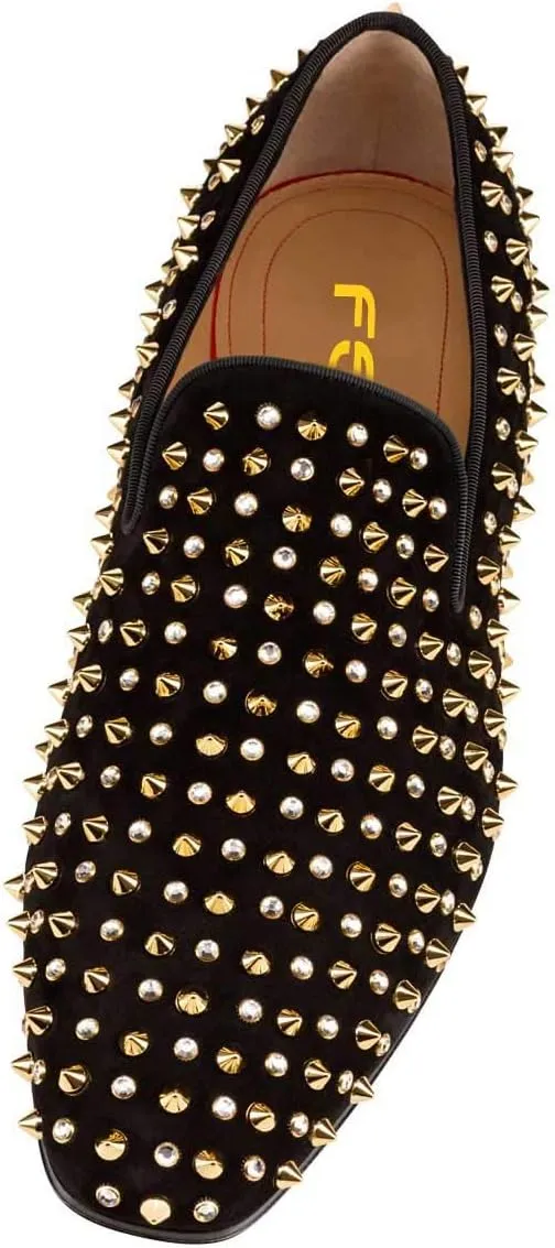 FSJ Men's & Women's Trendy Spiked Rivets Studded Loafers Shoes Round Toe Low Heel Comfort Slip On Unisex Dress Smoking Slipper Size 7-14 US