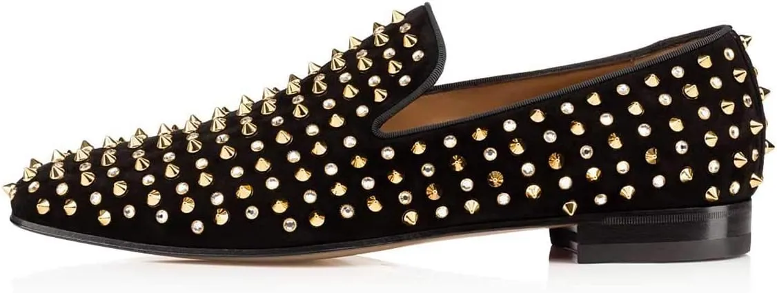 FSJ Men's & Women's Trendy Spiked Rivets Studded Loafers Shoes Round Toe Low Heel Comfort Slip On Unisex Dress Smoking Slipper Size 7-14 US