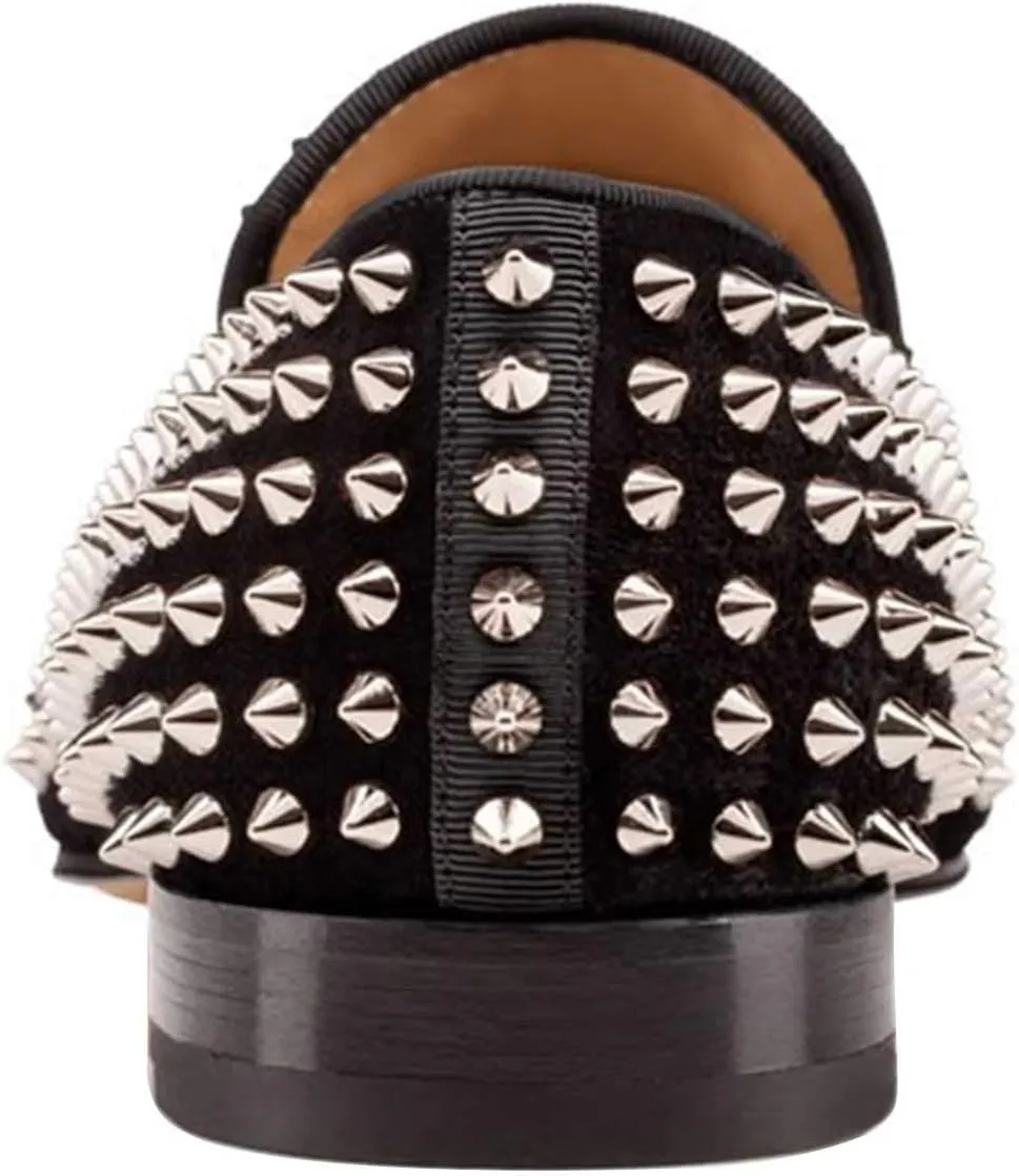 FSJ Men's & Women's Trendy Spiked Rivets Studded Loafers Shoes Round Toe Low Heel Comfort Slip On Unisex Dress Smoking Slipper Size 7-14 US