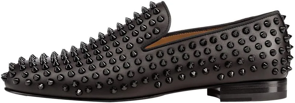 FSJ Men's & Women's Trendy Spiked Rivets Studded Loafers Shoes Round Toe Low Heel Comfort Slip On Unisex Dress Smoking Slipper Size 7-14 US