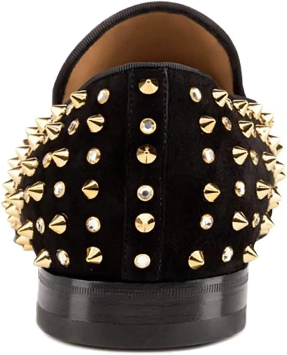 FSJ Men's & Women's Trendy Spiked Rivets Studded Loafers Shoes Round Toe Low Heel Comfort Slip On Unisex Dress Smoking Slipper Size 7-14 US