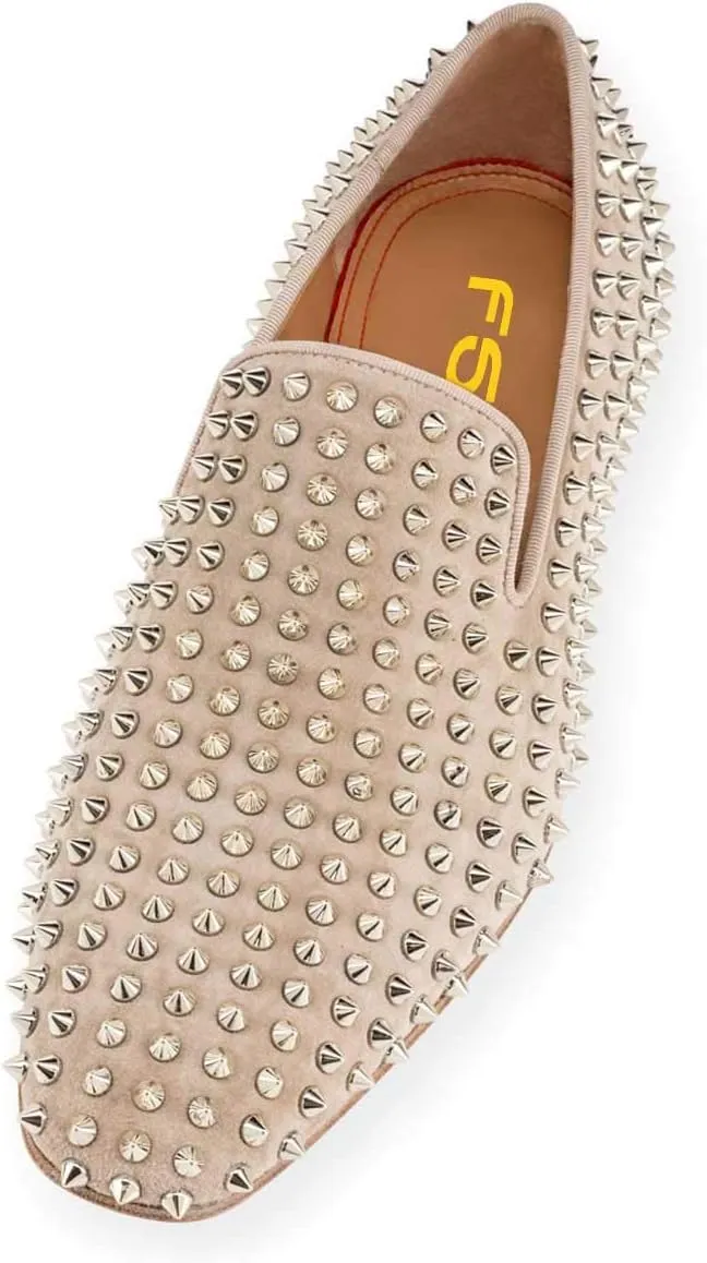 FSJ Men's & Women's Trendy Spiked Rivets Studded Loafers Shoes Round Toe Low Heel Comfort Slip On Unisex Dress Smoking Slipper Size 7-14 US