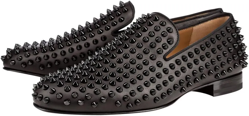 FSJ Men's & Women's Trendy Spiked Rivets Studded Loafers Shoes Round Toe Low Heel Comfort Slip On Unisex Dress Smoking Slipper Size 7-14 US