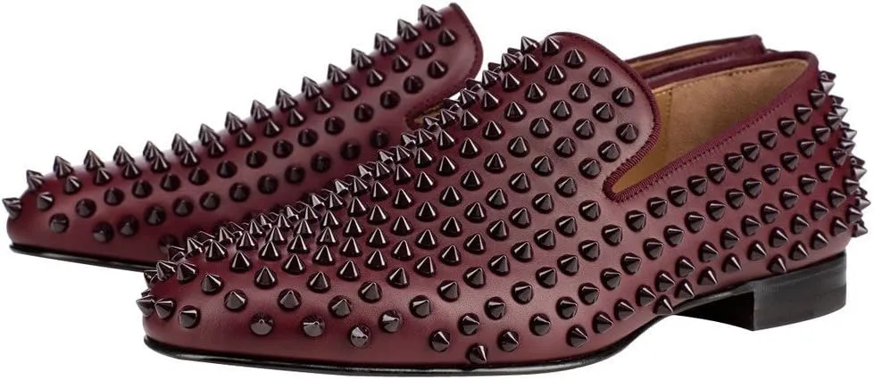 FSJ Men's & Women's Trendy Spiked Rivets Studded Loafers Shoes Round Toe Low Heel Comfort Slip On Unisex Dress Smoking Slipper Size 7-14 US