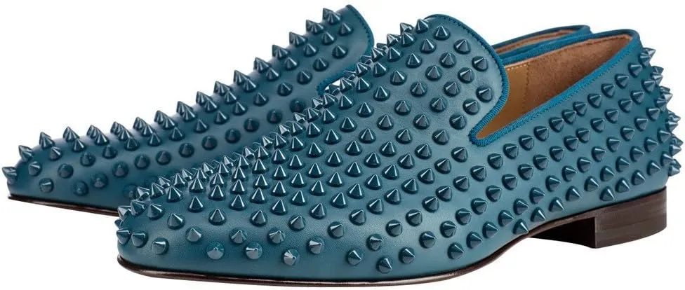 FSJ Men's & Women's Trendy Spiked Rivets Studded Loafers Shoes Round Toe Low Heel Comfort Slip On Unisex Dress Smoking Slipper Size 7-14 US