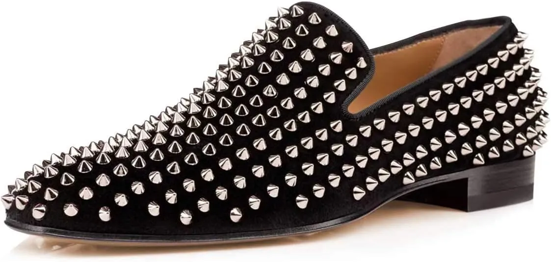 FSJ Men's & Women's Trendy Spiked Rivets Studded Loafers Shoes Round Toe Low Heel Comfort Slip On Unisex Dress Smoking Slipper Size 7-14 US