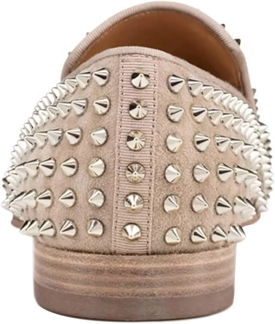 FSJ Men's & Women's Trendy Spiked Rivets Studded Loafers Shoes Round Toe Low Heel Comfort Slip On Unisex Dress Smoking Slipper Size 7-14 US