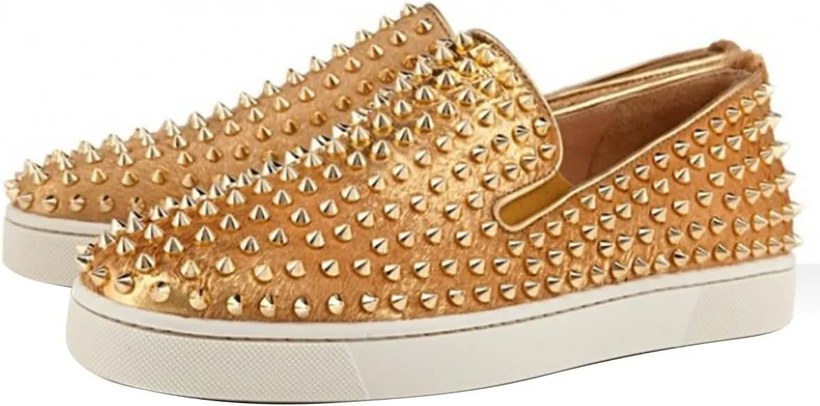 FSJ Women & Men Fashion Studded Flat Loafers Shoes Round Toe Comfortable Slip On Unisex Rivets Pumps Elegant Formal Luxury Shoes Size 4-16 US