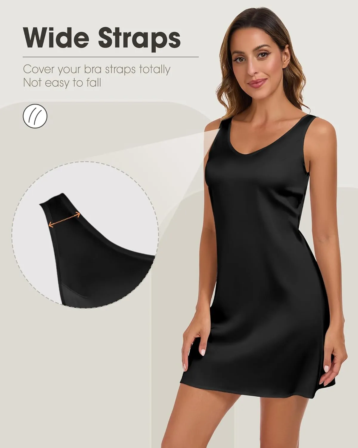 Full Slip for Women Under Dress Sleeveless Satin Slip Dress Wide Straps