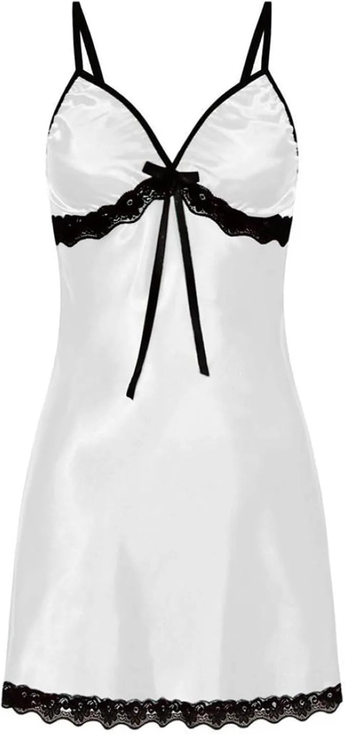 Full Slip Nightgown for Women Deep V Neck Lace Chemise Backless Lingerie Spaghetti Strap Nightdress Sexy Babydoll