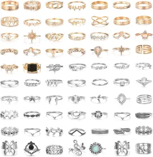 FUNRUN JEWELRY 43-70PCS Knuckle Ring Set for Women Joint Stackable Midi Finger Ring Bohemian Retro Vintage Jewelry