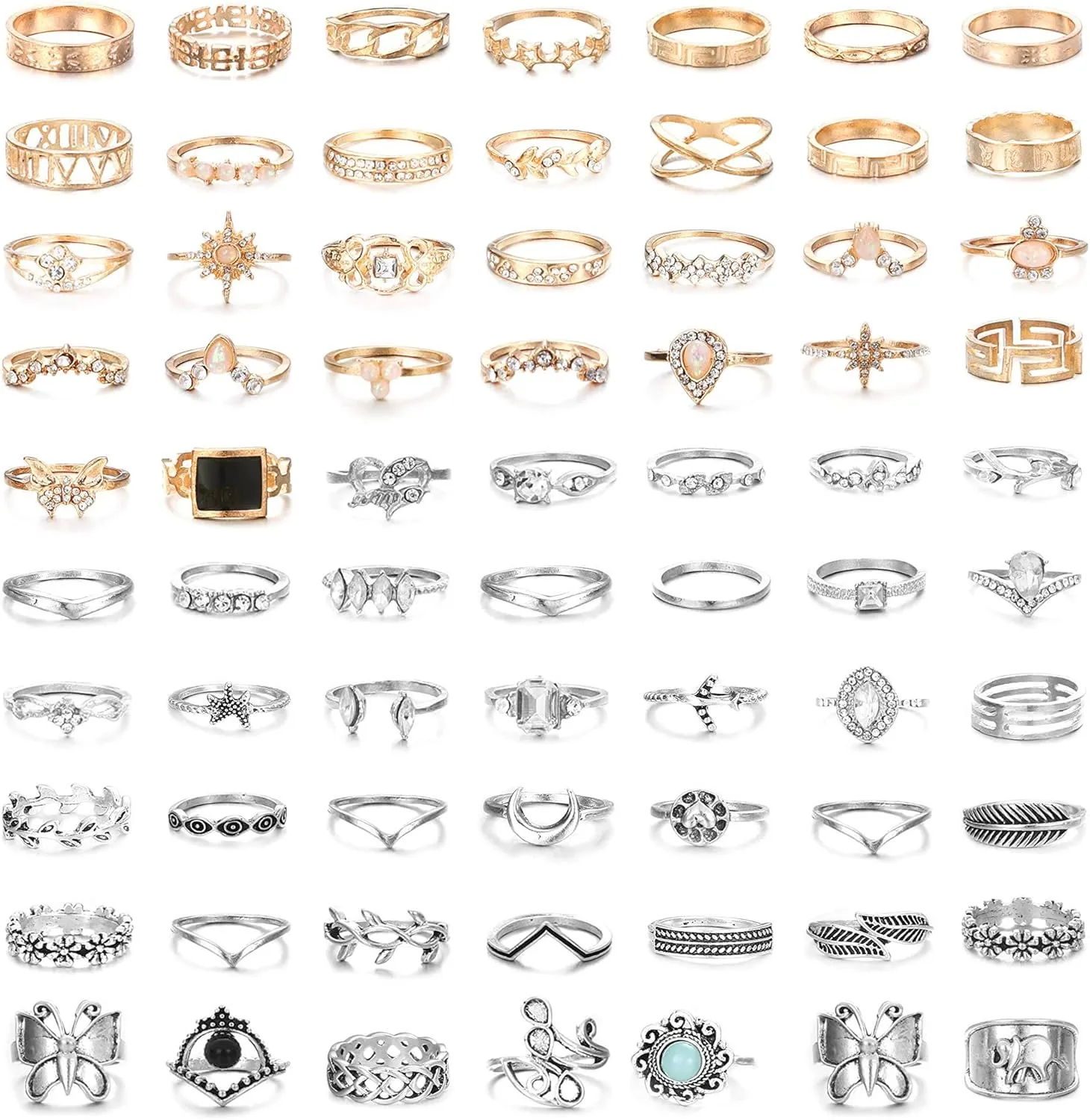 FUNRUN JEWELRY 43-70PCS Knuckle Ring Set for Women Joint Stackable Midi Finger Ring Bohemian Retro Vintage Jewelry